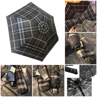 全新Burberry 經典格紋晴、雨2用折疊傘（黑色）日本製～