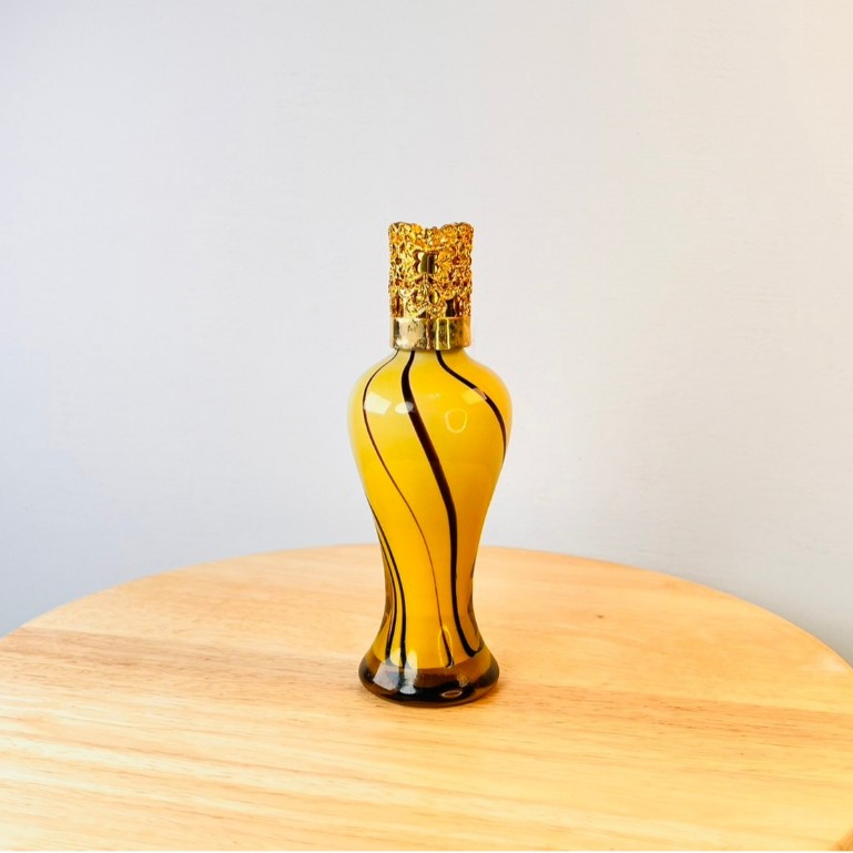【藏寶船】15年以上老貨 手工薰香精油瓶 汽化精油 陶瓷香薰瓶 氣化瓶 精油瓶 擺設裝飾珍藏 (細長條紋黃)