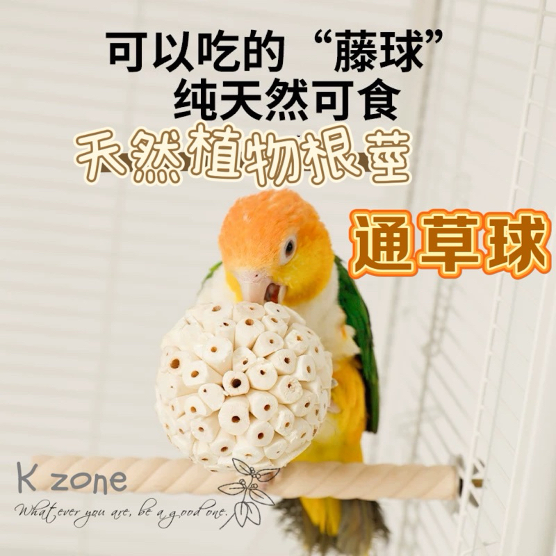 K zone🌟現貨🌟5-6cm小寵啃咬玩具 天然通草球 玉米絲球 鸚鵡兔子倉鼠蜜袋鼯 拉菲球 索拉球 寵物玩具 啃咬球