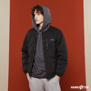 【Hang Ten】男裝-韓國同步款-科技絨絎縫保暖寬鬆無領外套(多色選)