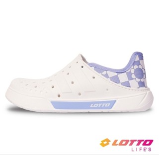 【LOTTO】女 白紫色 LT4AWS5797 輕量透氣速乾 寬楦Q彈柔軟 玩水防水 水陸兩穿懶人鞋晴雨鞋涼拖鞋洞洞鞋