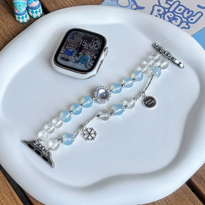 小香風藍色眼淚適用iwatchS9錶帶 S8蘋果手錶帶 SE手鏈式AppleWatch手串夏天錶帶Ultra