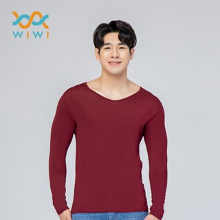【WIWI】MIT溫灸刷毛V領發熱衣(醇酒紅 男S-3XL)0.82遠紅外線 迅速升溫 加倍刷毛 3效熱感 輕薄顯瘦