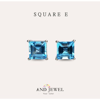 [安珠] 託帕石 藍色 方形 6mm 耳環 經典系列 Square E 寶石銀飾 AND JEWEL