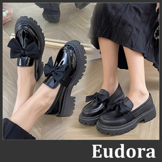 【Eudora】厚底樂福鞋 蝴蝶結 小皮鞋 學生鞋 低跟鞋 馬丁鞋 懶人鞋 皮革 厚底鞋 鬆糕鞋 增高皮鞋 厚底皮鞋