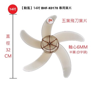 【電扇零件】勳風 BHF-K0178 360度迴圈桌立扇14吋 D字 軸心6MM 五葉飛刀 循環扇專用扇葉【蘑菇生活家電