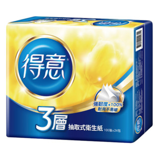 得意 3層連續抽取式花紋衛生紙 100抽*24【家樂福】