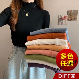 【DIFF】韓版花邊半高領內搭長袖上衣 女裝 衣服 長袖t恤 保暖上衣 冬天女裝 秋冬女裝 發熱衣 高領內搭【W322】