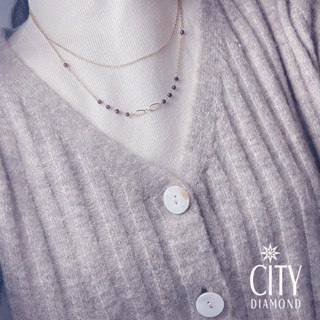 【City Diamond 引雅】天然石榴石鍍18K黃K金雙層疊戴項鍊