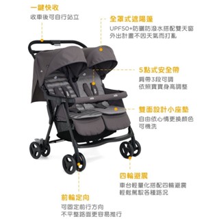 附雨罩Joie aire™ twin奇哥 雙胞胎嬰兒推車 雙人手推車 嬰兒車 雙座雙人兩人車左右座椅推車秒收雙胞胎手推車