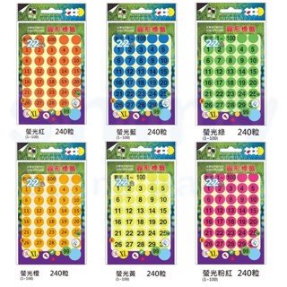 【揪是 i 文具】鶴屋 15mm 螢光色 數字標籤 (1~100) 圓形標籤 圓形貼紙 圓點貼紙