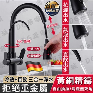 💦臺灣現貨💦廚房抽拉式龍頭 全銅濾水器冷熱水龍頭 可旋轉三合一RO淨水直飲水龍頭 無鉛拉絲 洗菜盆水槽三用萬向伸縮水龍頭