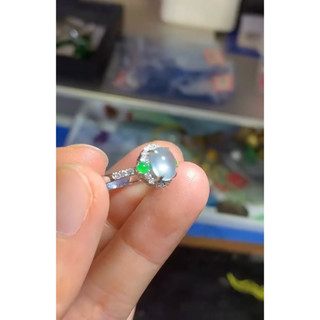 玻璃起光蛋面戒指❤️a貨翡翠18k鑽石