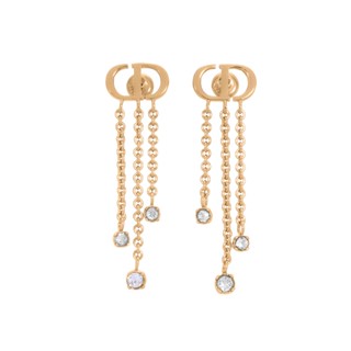 DIOR Petit CD Treasure 垂墜水晶鍊條針式耳環(金色) E3339WOMCY D03S