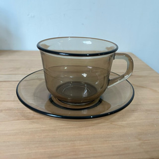 LEFT EYE TEARS💧早期法國ARCOROC茶色玻璃紅茶杯組/咖啡杯組