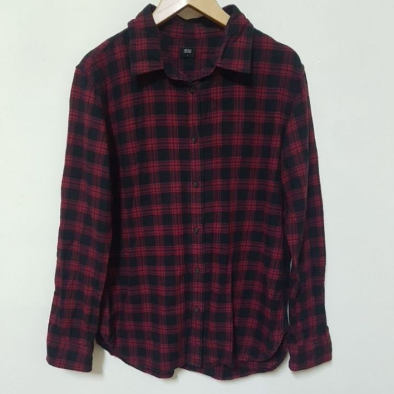 二手&微毛球 Uniqlo 女裝 法蘭絨格紋襯衫(長袖) M 紅/黑
