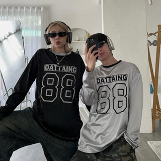 Sleigh_shop - 88號DATTAING領口配色球衣長Tee 長袖 薄長 上衣 運動 男裝 寬鬆 街頭 韓系