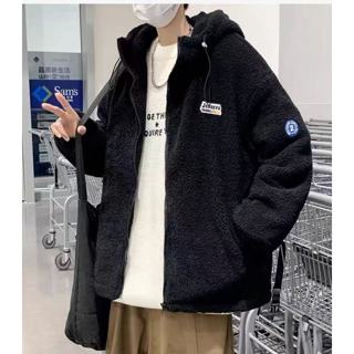 YLIE 毛毛外套 男生外套 加絨外套 冬季外套男 羊羔絨外套男女 冬季加厚韓版棉襖棉衣 港風寬鬆休閑棉服 男裝 毛外套