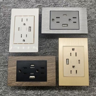 【誠宇精品】臺灣專用118型美標插座面板 110V暗裝PC面板 15A雙聯USB充電插座 三孔插座 帶type C充電口