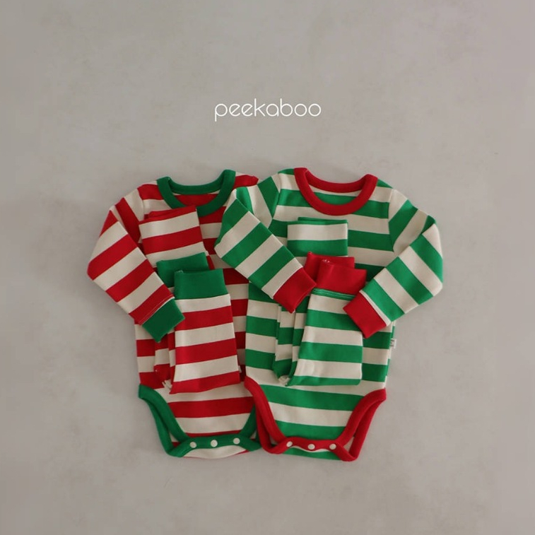 peekaboo (厚)聖誕寬紋寶寶套裝【現貨+預購】聖誕節衣服 嬰兒套裝 寶寶包屁衣 寶寶衣服 嬰兒衣服 韓國童裝