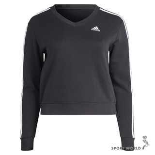 Adidas 長袖上衣 女裝 V領 棉 黑【運動世界】IQ4835