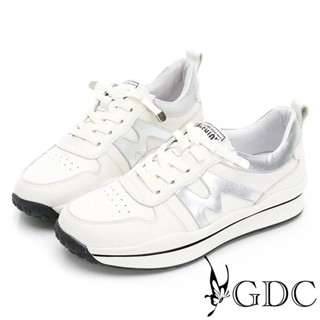 【創意者鞋坊】《影后》楊謹華「周凡同款」追愛小白鞋 GDC撞色運動風俐落真皮軟底休閒鞋(預購)-銀色\女-訂價5680元