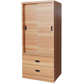 【萊夫家居】TS-36E-2T◎山毛色2.7尺二抽衣櫃【臺中傢俱】推門衣櫥 拉門 單人衣櫃 套房 防蛀木心板 臺灣製