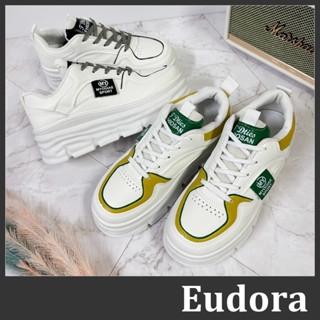 【Eudora】厚底休閒鞋 老爹鞋 厚底鞋 小白鞋 撞色綁帶厚底增高 球鞋 布鞋 增高布鞋 步鞋 厚底小白鞋 增高鞋