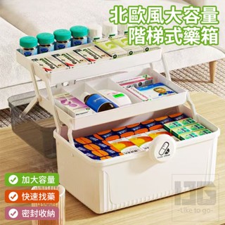 北歐風大容量階梯式藥箱 家用緊急醫藥箱 三層折疊醫藥箱 藥箱 保健盒 護理箱 急救箱 手提收納箱