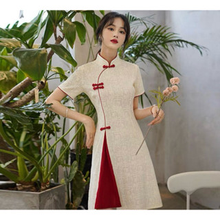 （二手商品）旗袍洋裝 改良旗袍 短袖洋裝 開叉 蕾絲 提花 cos 古裝 漢服 （L號）