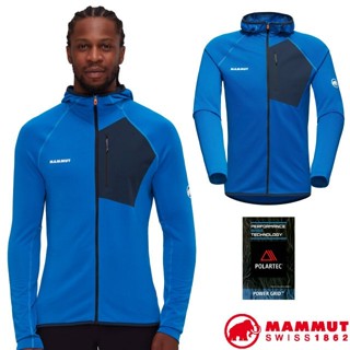 【MAMMUT 長毛象】男 保暖抗風防潑 連帽針織外套 Polartec Aenergy 登山外套/藍石青 05540