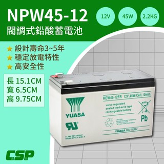 【YUASA】REW45-12鉛酸電池12V45W 不斷電系統UPS POS系統機器 替代12V9AH NP7-12