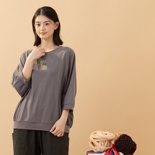 【MOSS CLUB】 MOSS兔OUTDOOR印花露營風長袖上衣 駝 灰
