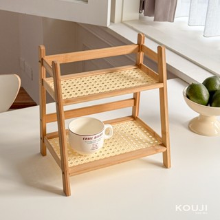 KOUJI🐈 實拍現貨｜仿藤編桌上收納架 置物架 桌面置物架 雙層置物架 梯形置物架 木頭置物架 層架 層架收納 桌上架