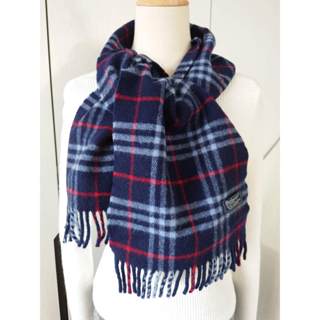 BURBERRY經典款深藍色款正品精品英格蘭製LAMBS WOOL100%羊絨圍巾羊毛