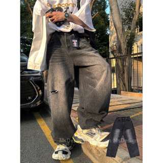《MsDesign》🇰🇷 韓國 高質感 刀割 破壞 水洗 黑系 牛仔 寬版 長褲 落地褲 工裝 寬鬆 男女皆可 闊腿