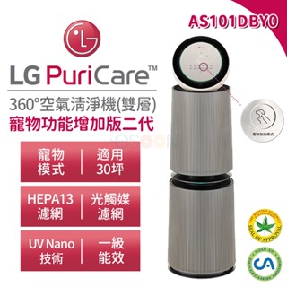 LG 樂金 AS101DBY0 360°空氣清淨機 適用30坪【雙層】寵物功能增加版二代【現貨免運】清淨機 HEPA濾網
