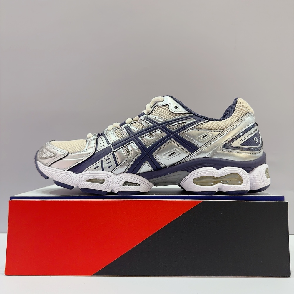 ASICS GEL-NIMBUS 9 男生 銀藍色 復古 透氣 輕量 運動 休閒鞋 慢跑鞋 1203A600-250