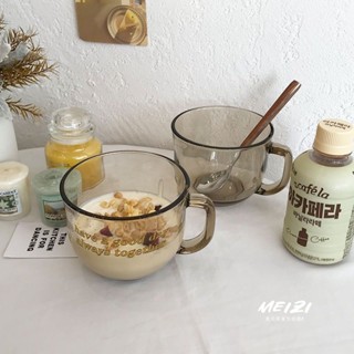 馬克杯 水杯 咖啡杯 玻璃杯 奶茶杯 早餐杯 咖啡杯 玻璃杯 網紅ins風茶色玻璃杯女燕麥早餐杯帶把杯子學生大容量水杯咖