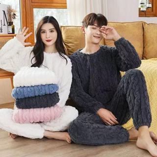 Lam 睡衣女 居家服 可外穿睡衣 情侶睡衣 秋冬 麻花紋 珊瑚絨睡衣 加絨加厚 保暖睡衣 少女睡衣 睡褲 長袖 兩件套
