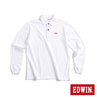 edwin 男款 基本印花長袖polo衫(白色)