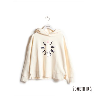 SOMETHING 女款 小星星LOGO落肩厚長袖連帽T恤(米白色) 
