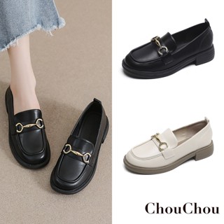 【ChouChou】經典雙環釦低跟樂福鞋 樂福鞋女 樂福鞋大尺碼 復古樂福鞋