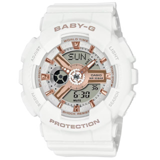 【CASIO 卡西歐】BABY-G 柔美玫瑰金設計休閒運動雙顯錶 白 BA-110XRG-7A 43.4mm