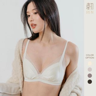 【韌REN 柔絲・緞面拼接三角杯｜現貨】無鋼圈內衣 薄墊內衣 蕾絲內衣 法式內衣 情趣內衣 透氣內衣 網紗內衣 布拉蕾