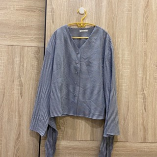 [yw115] 二手秋冬服飾 - PAZZO 格紋 袖子 綁帶 襯衫 蝴蝶結 v領 甜美 可愛 氣質 寬鬆