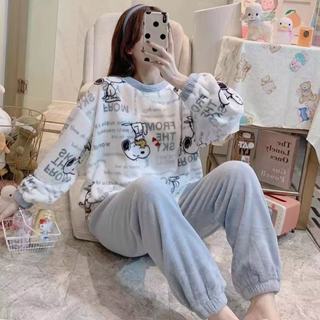 臺灣出貨 法蘭絨睡衣女 秋冬季兩件套家居服 韓版甜美珊瑚絨外穿居家服 可愛睡衣 長袖睡衣 女生睡衣 長袖睡衣 卡通睡衣