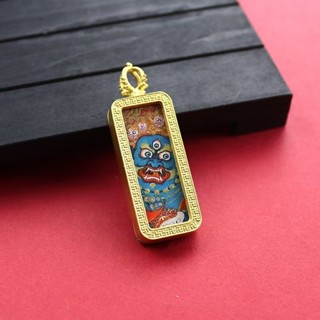 編號：A148 迷你彩繪唐卡大黑天 38*14*6mm 嘎烏盒藏式掛件項鍊 配鈦鋼鍊