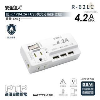 🚚原廠授權經銷商，24H出貨🏪 R62LC快充版 壁插 分接器 多口壁插 插座 延長線 安全裝置 安全開關 自動斷電