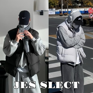 【JES】韓國 內鋪棉 羽絨 輕盈 保暖 蓄熱 素面 雙拉鍊 機能 防風 防潑水 潮流 立領 羽絨背心 鋪棉背心 背心